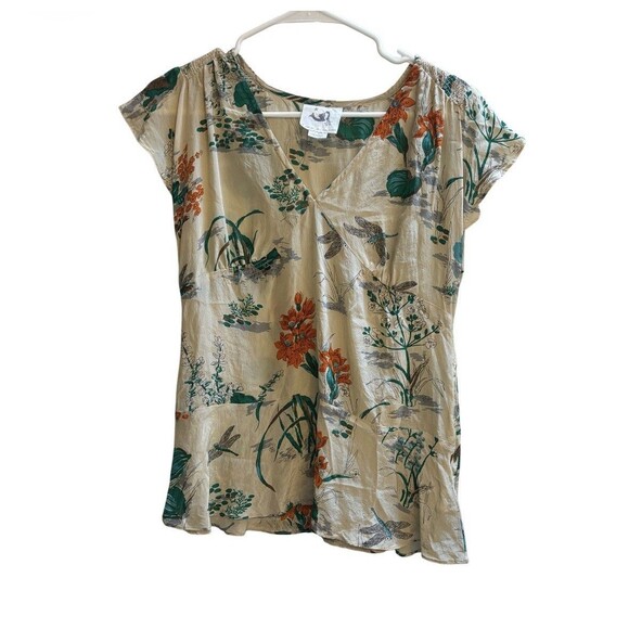 Anthropologie 2000’s Y2k Dragonfly Floral 100% Silk Top Boho Fairycore Sz 6 - Picture 2 of 5